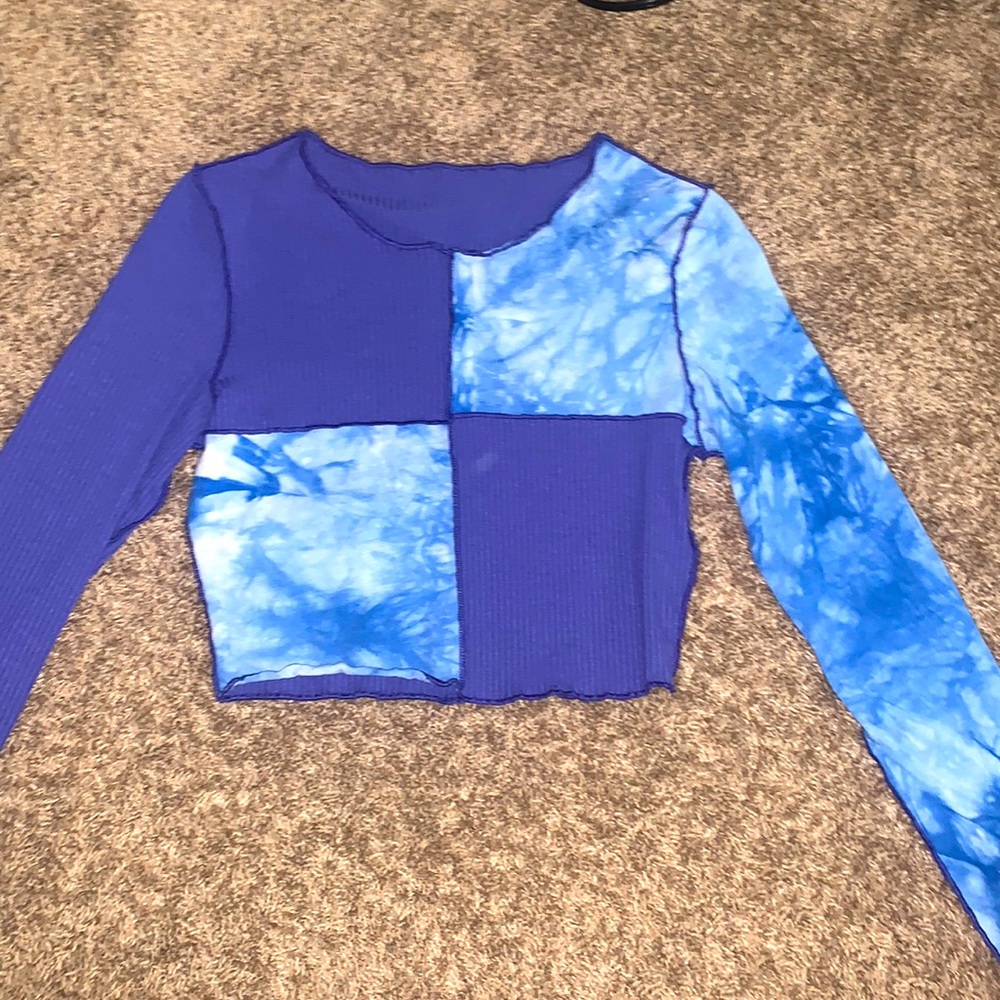 Blue tie dye and indigo long sleeve top.